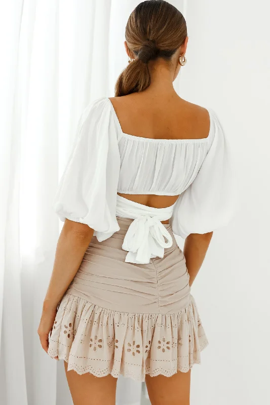 Linka Off-Shoulder Half Sleeve Tie-Back Crop Top White