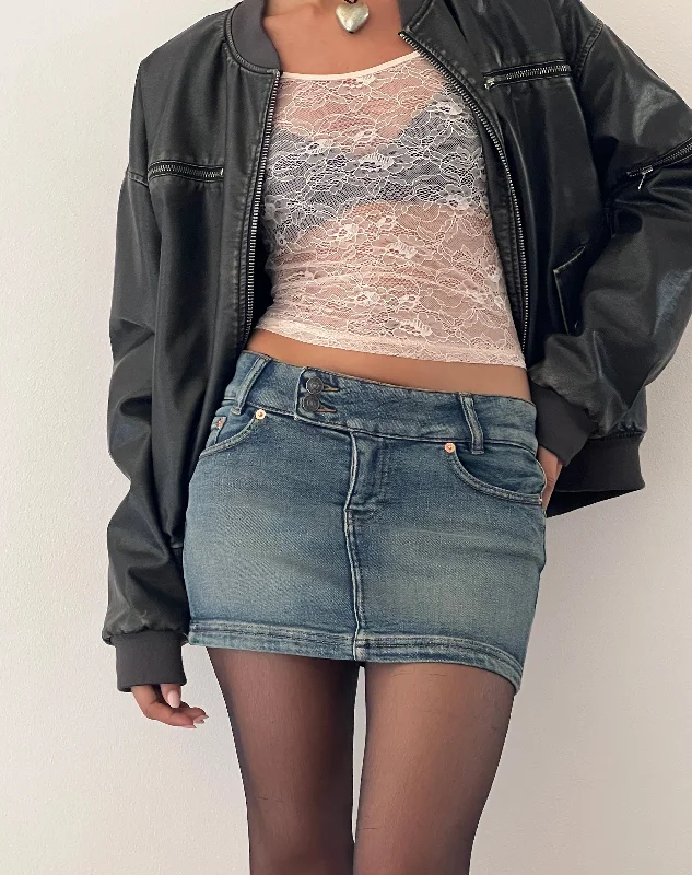 Low Rise Denim Mini Skirt in Desert Wash