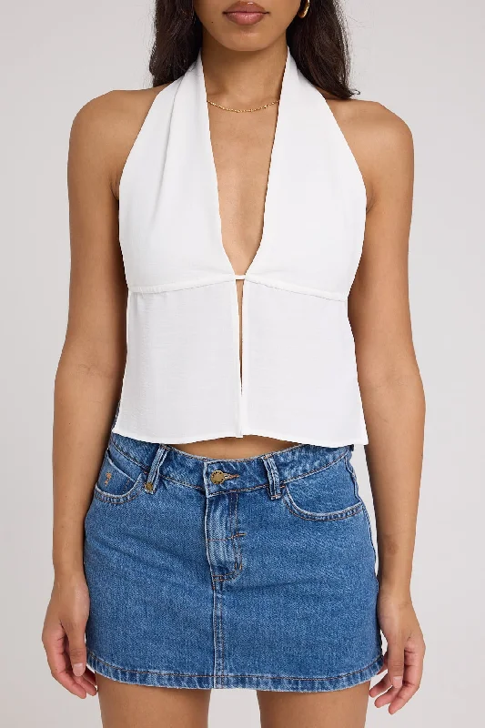 Luck & Trouble Gwen Halter Backless Top White