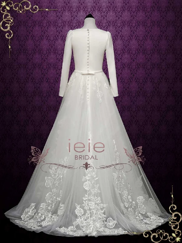 Modest Long Sleeves Wedding Dress with Lace Skirt FLORINE