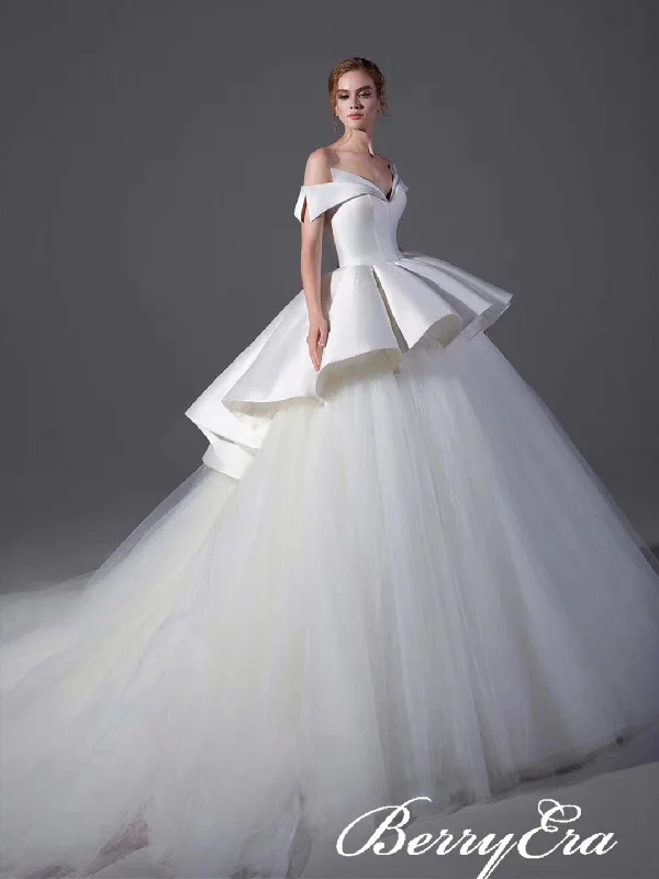 Off Shoulder Long Ball Gown Wedding Dresses, Ivory Wedding Dresses, Bridal Gown