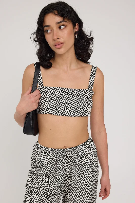 Perfect Stranger Geo Pattern Tie Back Top White Print