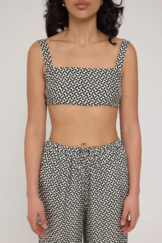 Perfect Stranger Geo Pattern Tie Back Top White Print