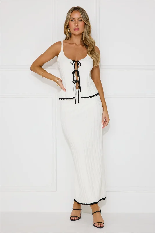 Polar Party Knit Maxi Skirt White