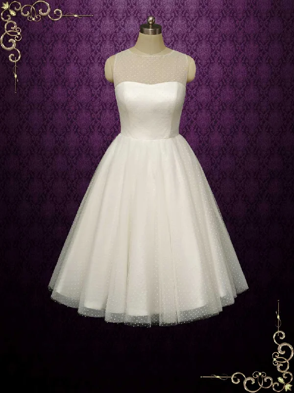 Polka Dot Short Retro Tea Length Wedding Dress ELYNA