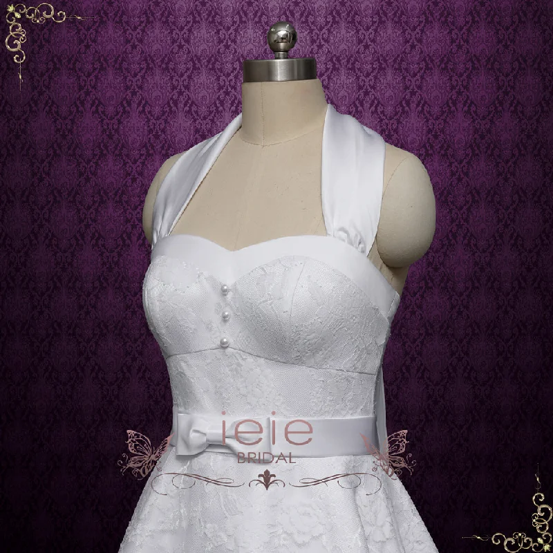 Retro 50s Short Tea Length Wedding Dress with Halter Tie Neck | KENT