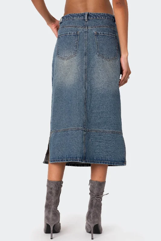 Lassy Washed Denim Midi Skirt