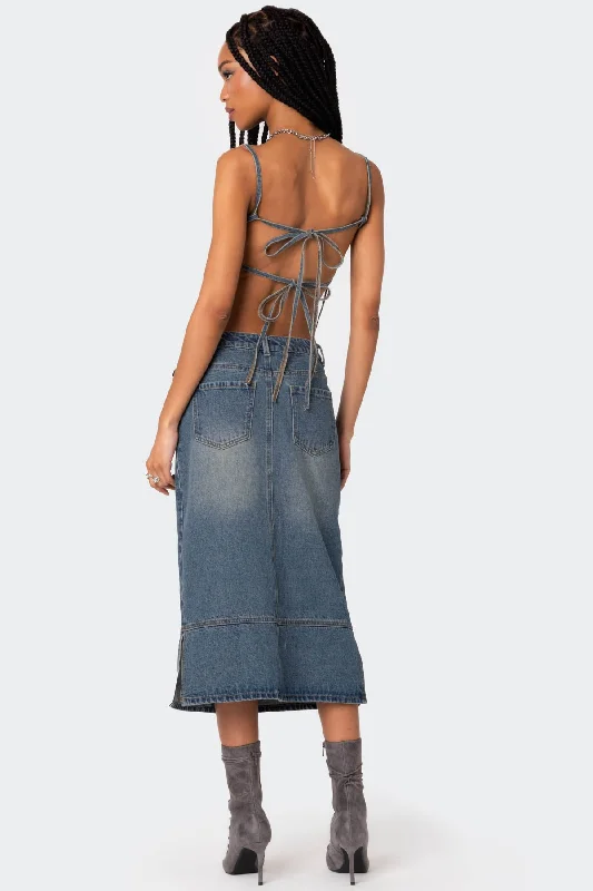 Lassy Washed Denim Midi Skirt