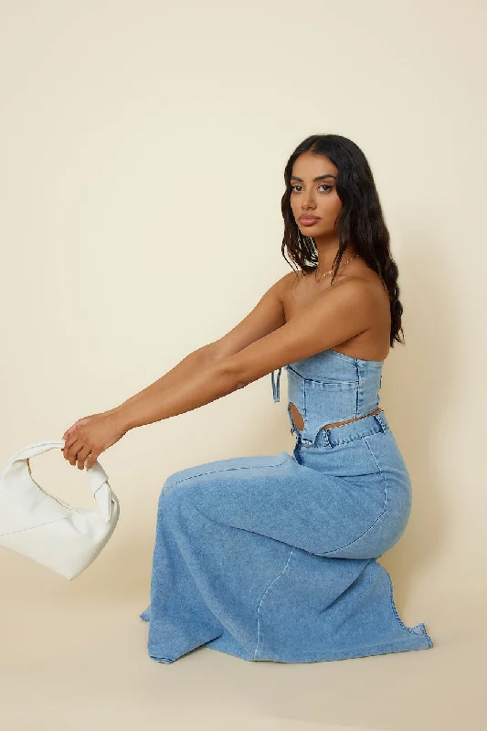 Starlit Symphony Maxi Skirt Denim