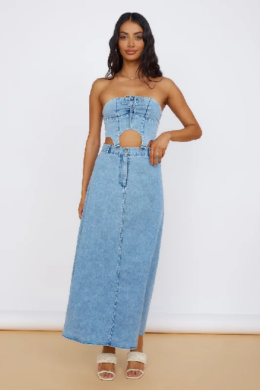 Starlit Symphony Maxi Skirt Denim