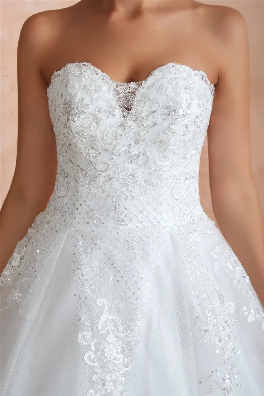 Long Sweetheart Ball Gown White Wedding Dress with Lace