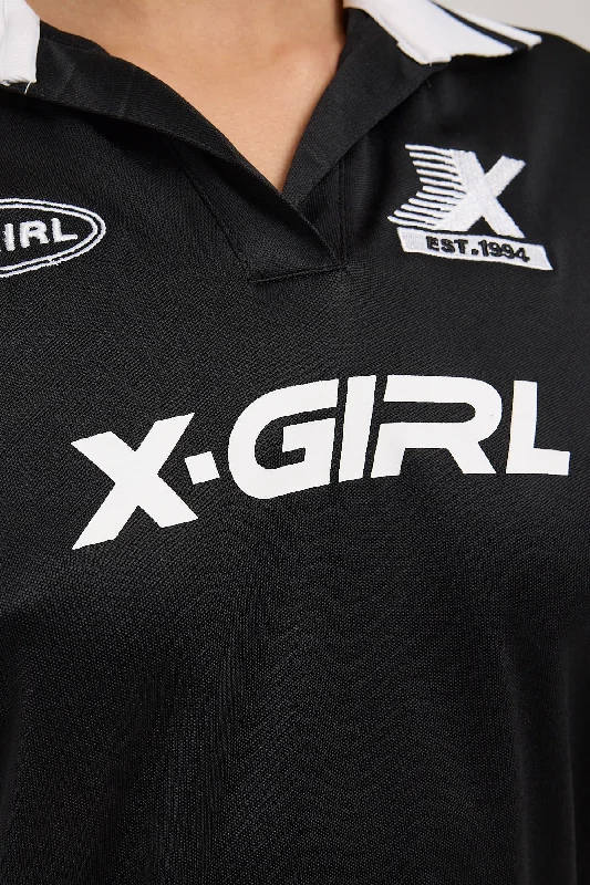 X-girl Solid Football SS Polo Shirt Black White