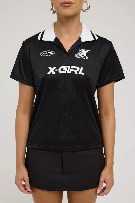 X-girl Solid Football SS Polo Shirt Black White