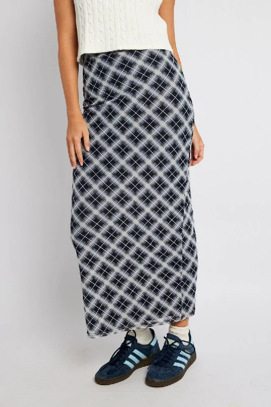 Black Check Maxi Skirt High Rise Mesh