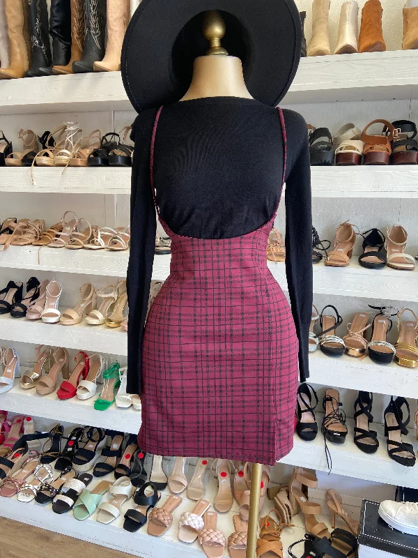 Burgundy Plaid Overall Skirt