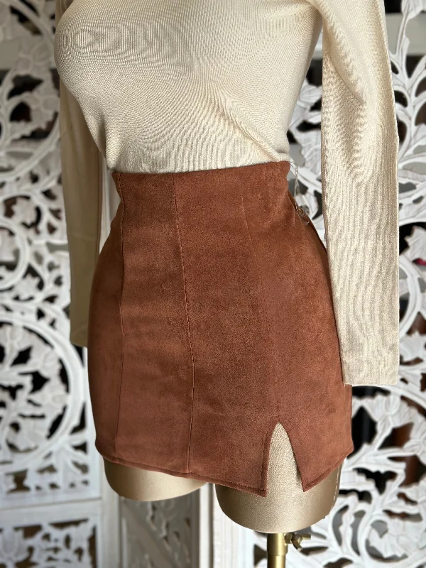 Copper Slit Suede Mini Skirt