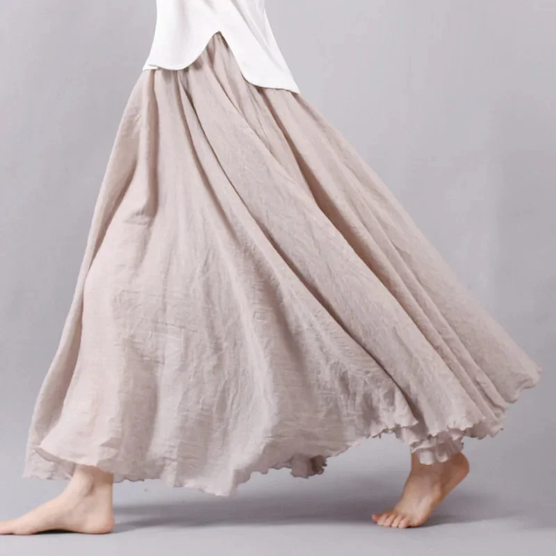 Linen Maxi Casual Elastic Waist Skirt