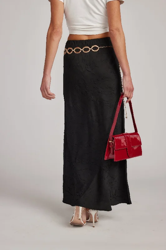 Delanie Black Satin Maxi Skirt