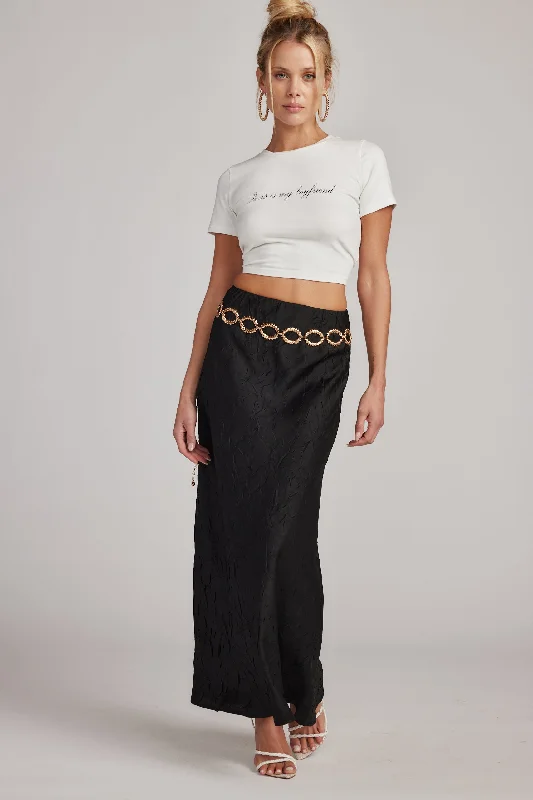 Delanie Black Satin Maxi Skirt