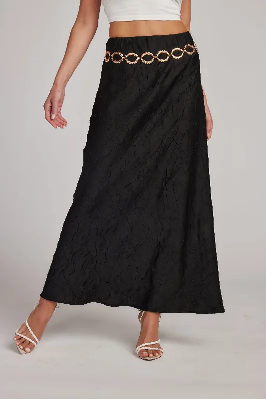 Delanie Black Satin Maxi Skirt