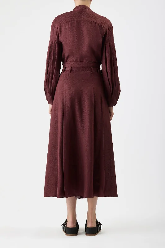 Dugald Pleated Skirt in Deep Bordeaux Linen