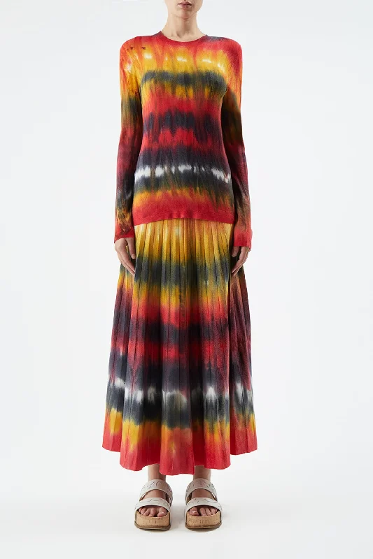 Ella Corrugated Knit Skirt in Fire Tie Dye Cashmere