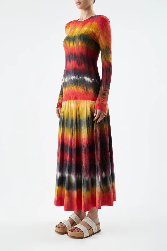 Ella Corrugated Knit Skirt in Fire Tie Dye Cashmere