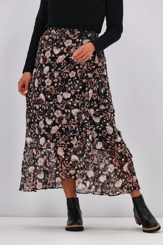 Gloss by Shine On Julia Frilled Midi Skirt Autumn Floral