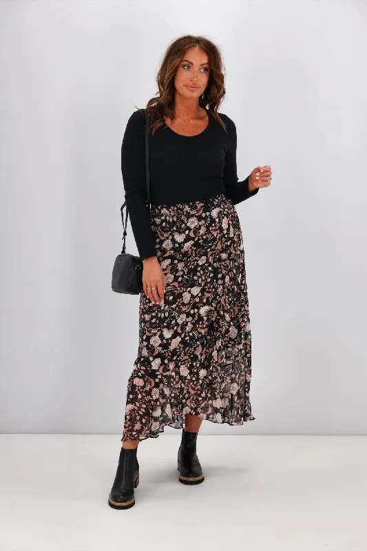 Gloss by Shine On Julia Frilled Midi Skirt Autumn Floral