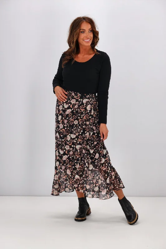 Gloss by Shine On Julia Frilled Midi Skirt Autumn Floral