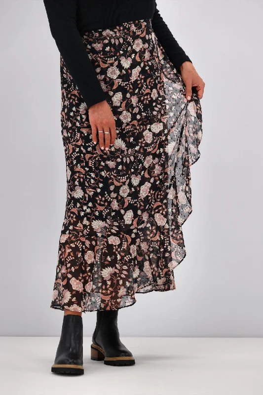 Gloss by Shine On Julia Frilled Midi Skirt Autumn Floral