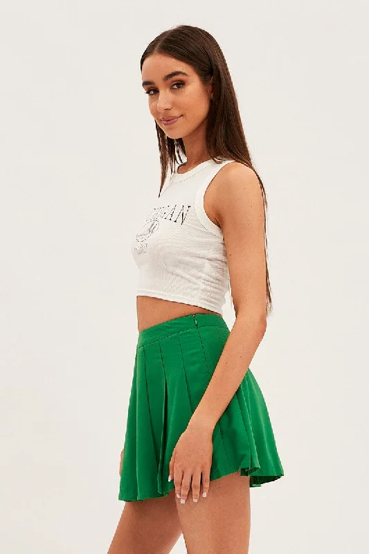 Green Mini Skirt Skater Pleated Tennis