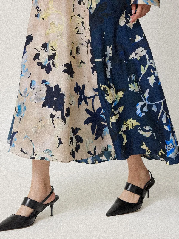 Hidden Floral Silk Blend Skirt | Navy