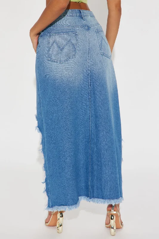 Last Chance Denim Maxi Skirt - Medium Wash