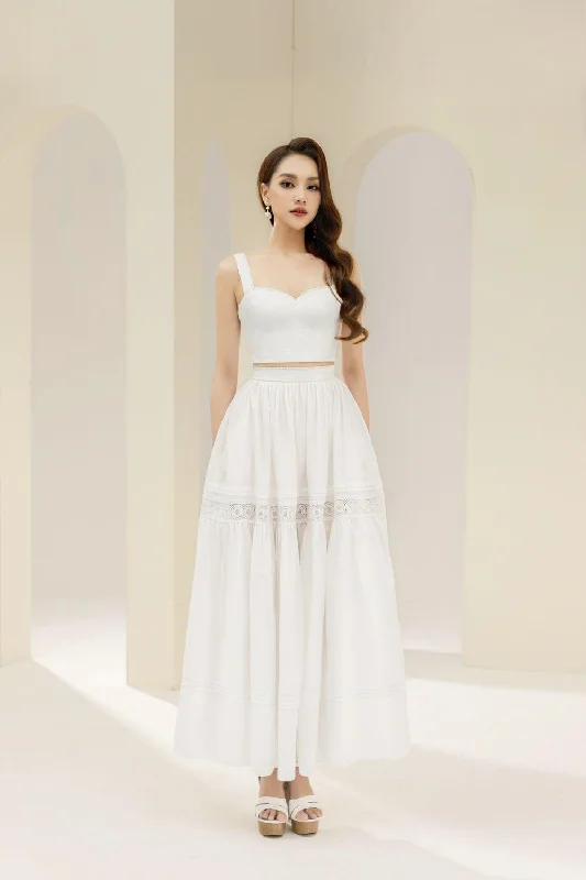 Miranda Gathered High Waist Cotton Ankle Length Skirt