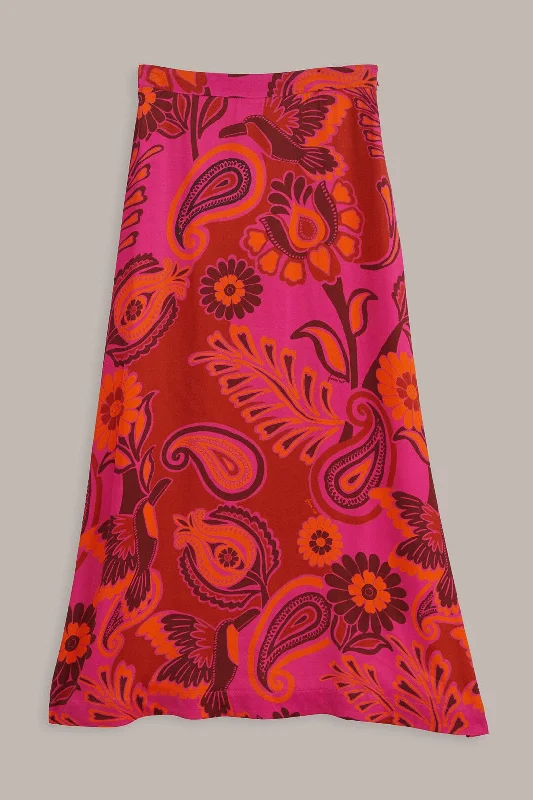 Pink Bold Floral Satin Maxi Skirt