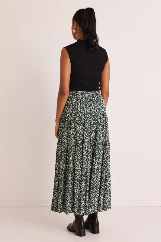 Playful Forest Ditsy Elastic Back Tiered Maxi Skirt