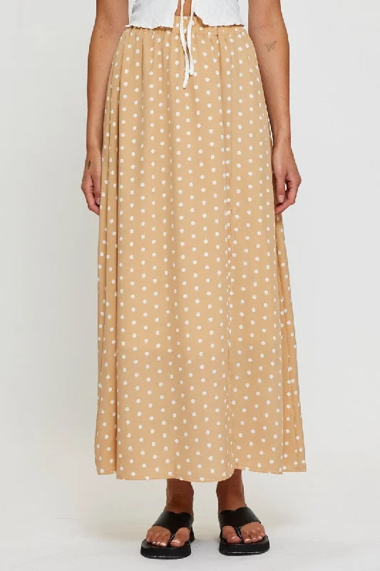 Polka Dot High Waist Front Slit Maxi Skirt