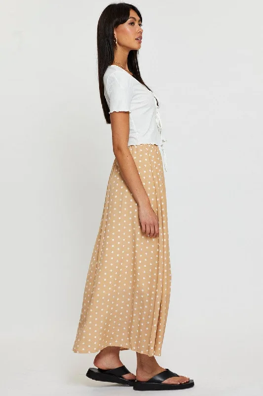 Polka Dot High Waist Front Slit Maxi Skirt