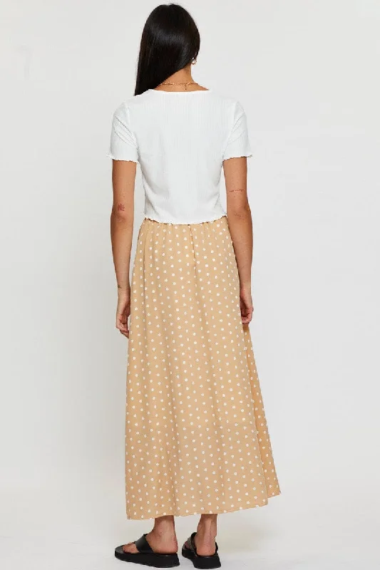 Polka Dot High Waist Front Slit Maxi Skirt