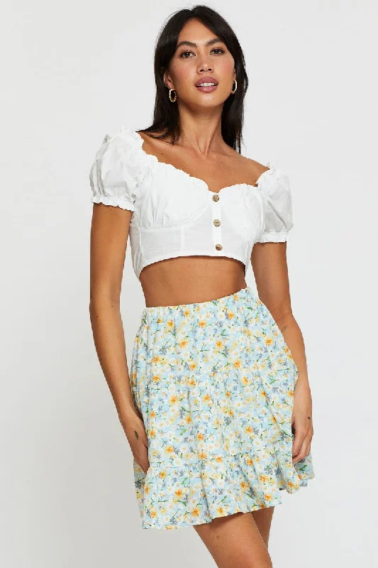 Print Flare Skirt Mini High Rise