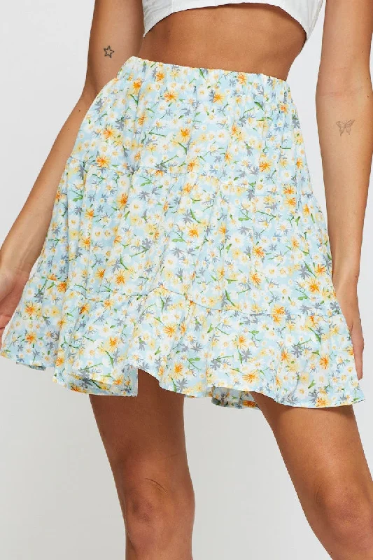 Print Flare Skirt Mini High Rise