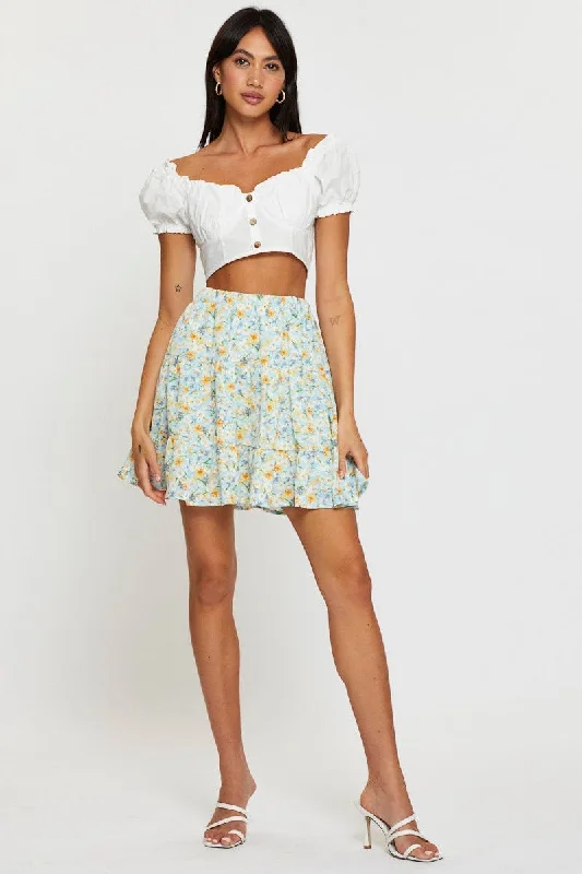 Print Flare Skirt Mini High Rise