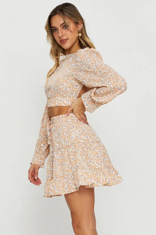 Print Frill Skater Skirt