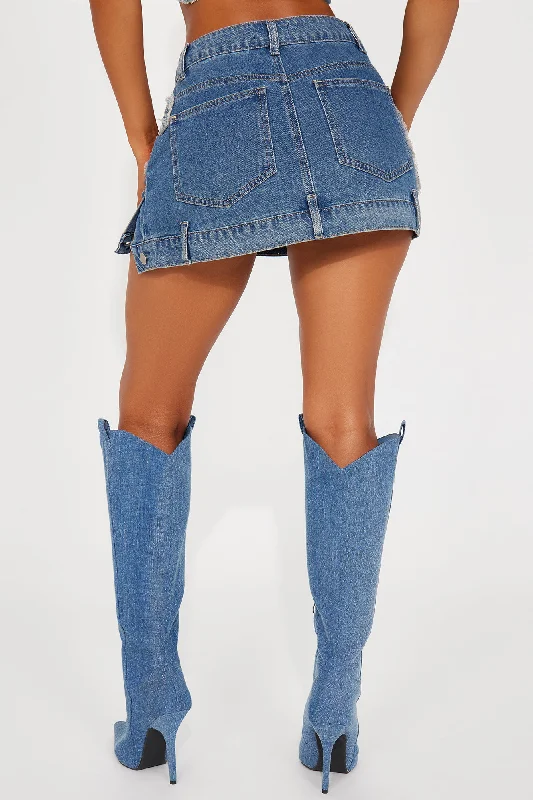 Torn Over You Patchwork Denim Mini Skirt - Dark Wash