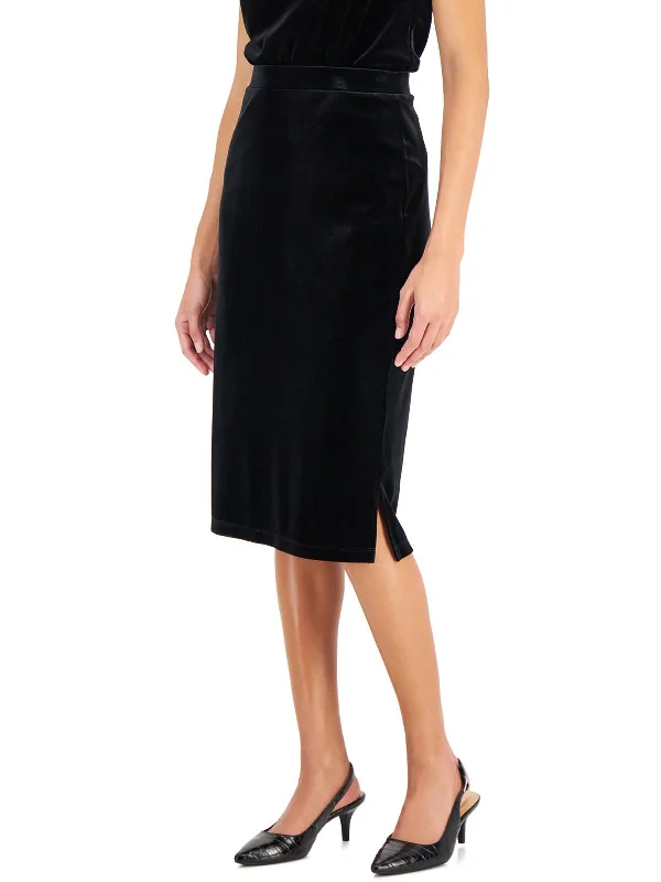 Womens Velour Slim Midi Skirt