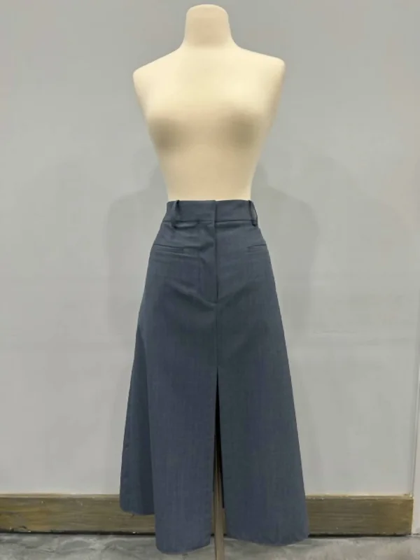 Wool Blend Skirt In Denim Blue Melange